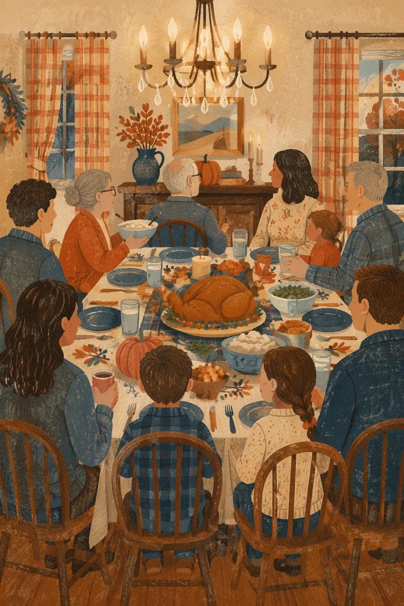 Warm Thanksgiving Turkey Feast Around Family Table