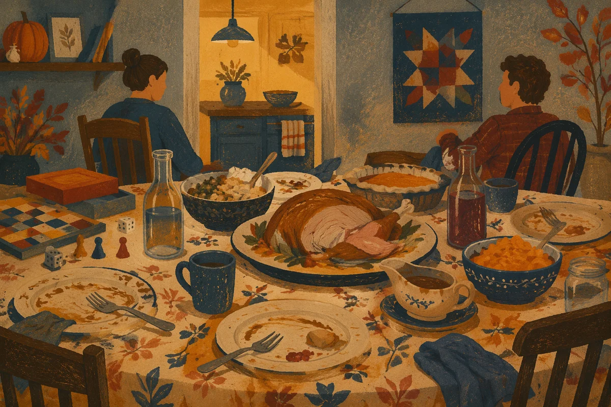 Cozy Thanksgiving Dinner Table After Feast