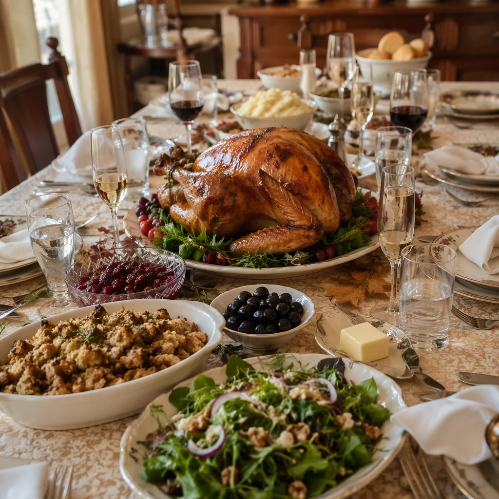 Thanksgiving Turkey Feast on Family Table