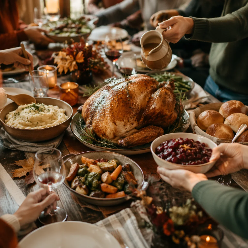Cozy Thanksgiving Turkey Feast on Rustic Table