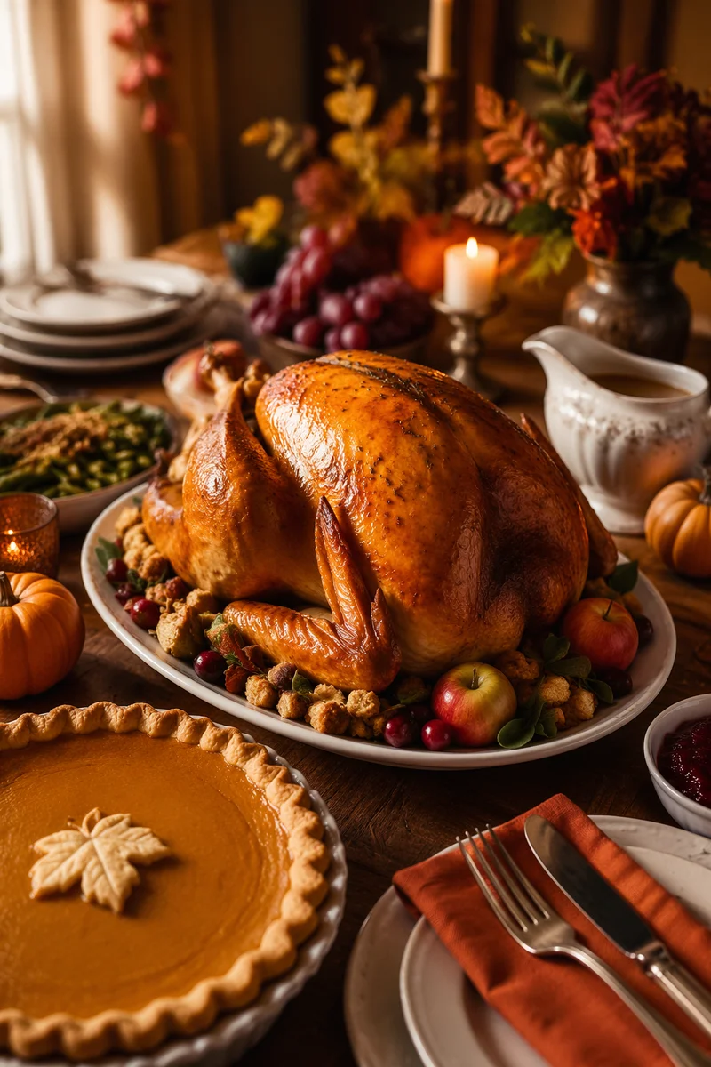 Golden Thanksgiving Turkey Feast Table