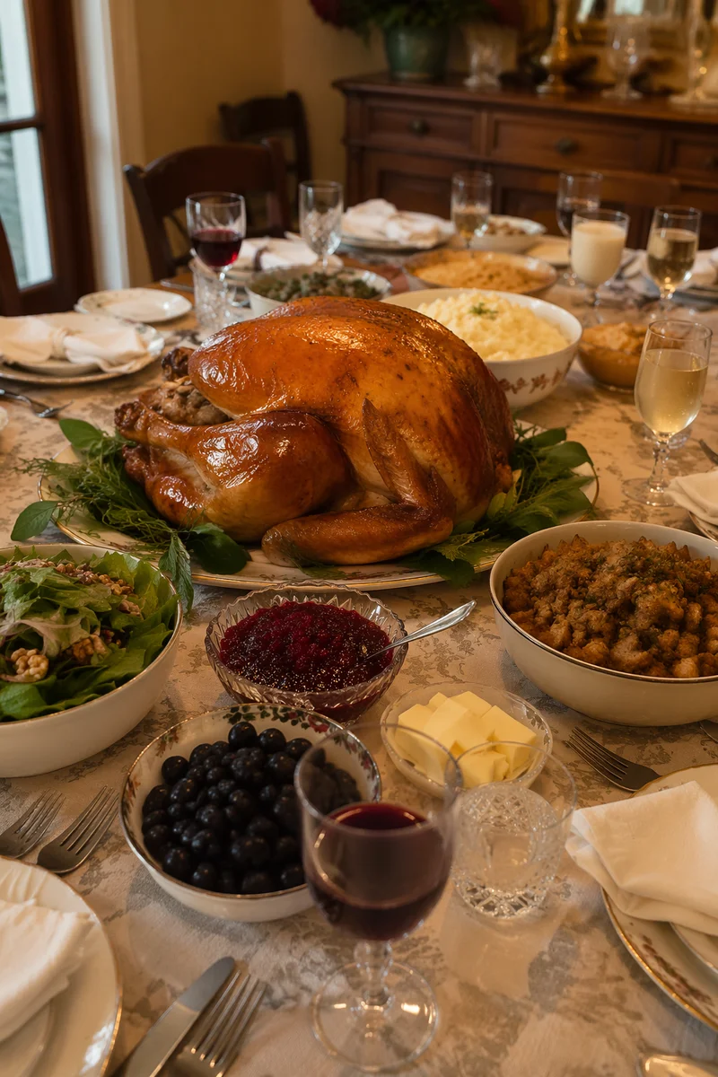 Thanksgiving Turkey Feast on Family Table