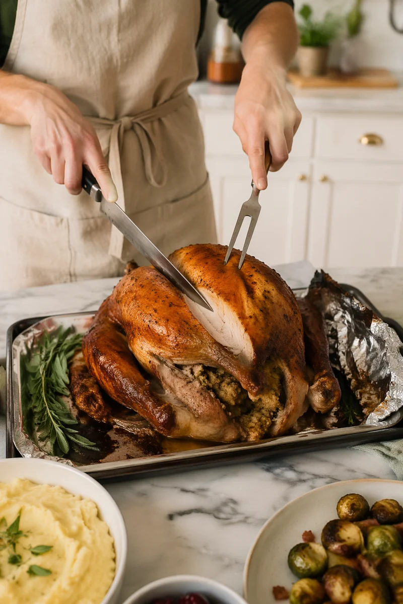 Thanksgiving Turkey Carving in Cozy Kitchen