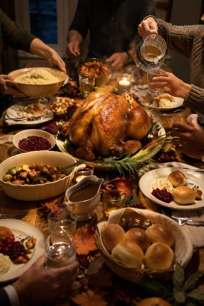 Warm Thanksgiving Turkey Feast at Table