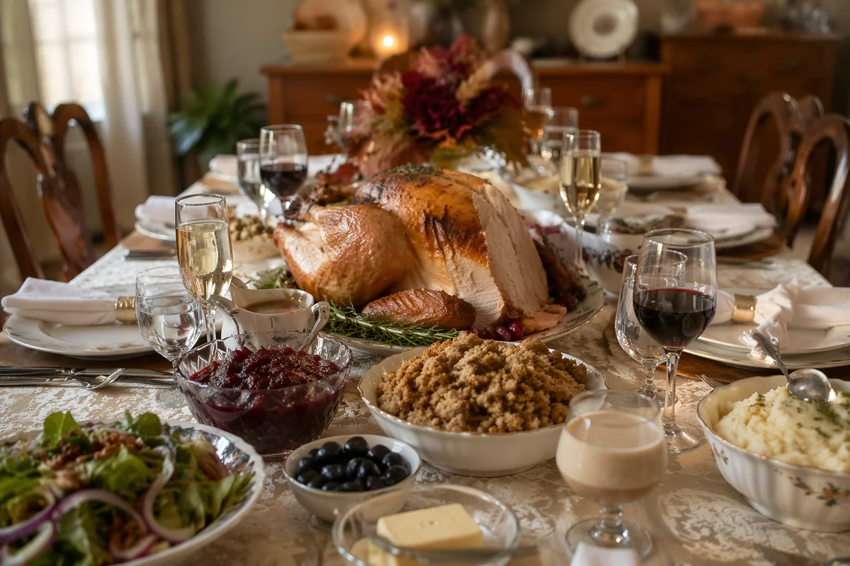 Thanksgiving Turkey Feast on Warm Family Table