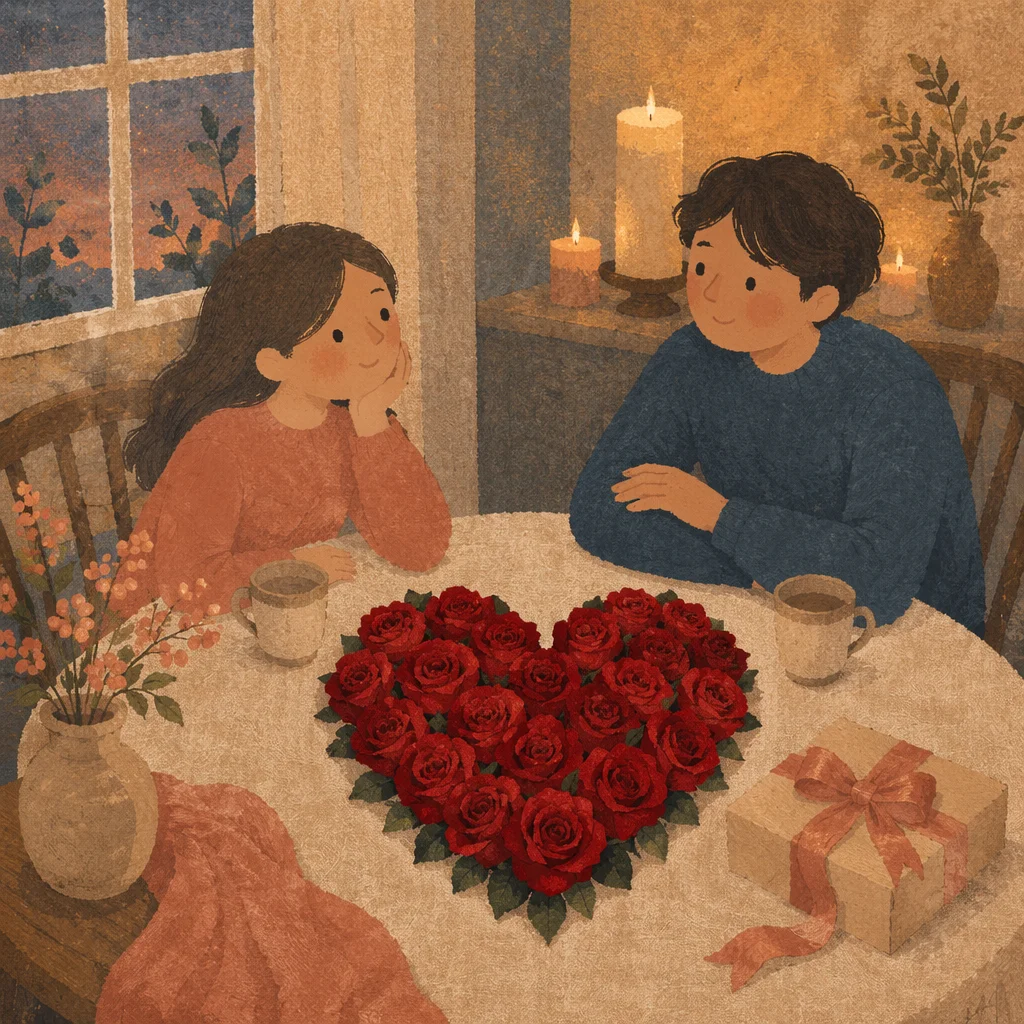Romantic Valentine Roses Heart Table Scene