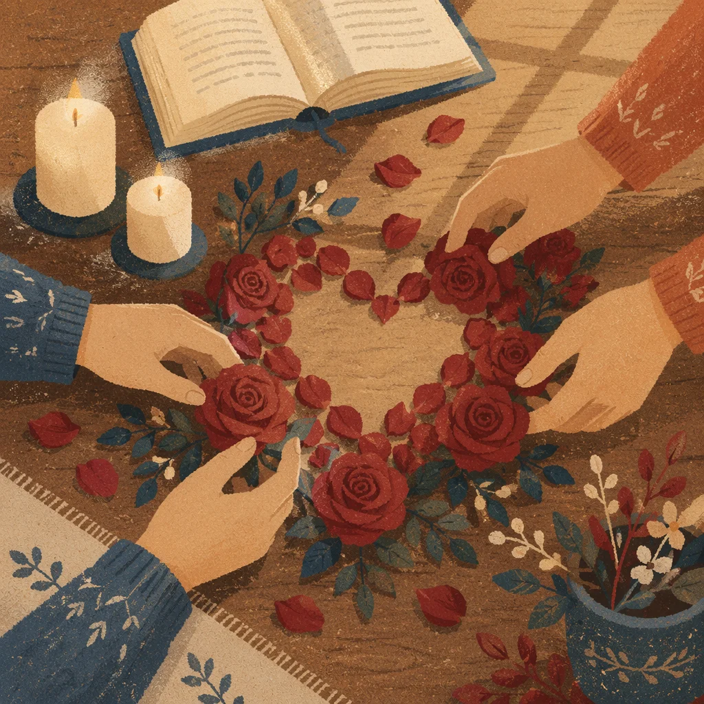 Candlelit Valentine Roses and Petal Heart