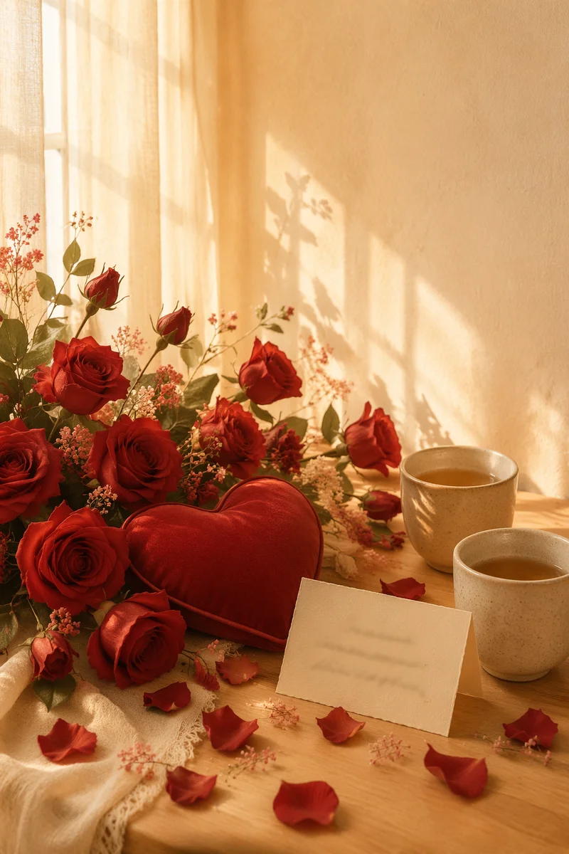Romantic Red Roses and Velvet Heart