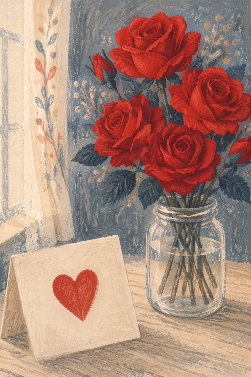 Romantic Red Roses and Heart Card