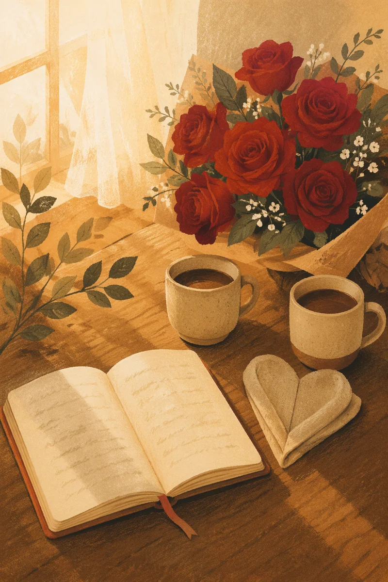 Red Roses and Mugs by Window