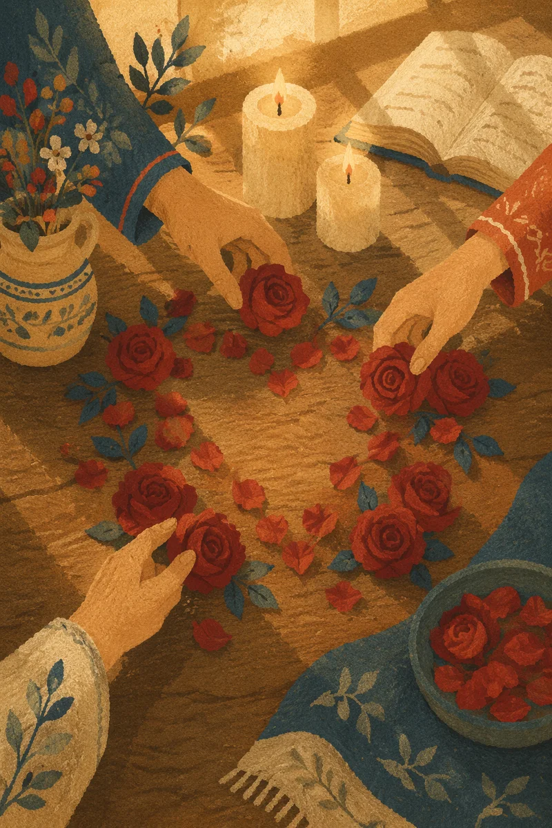 Valentine Roses and Petal Heart Table