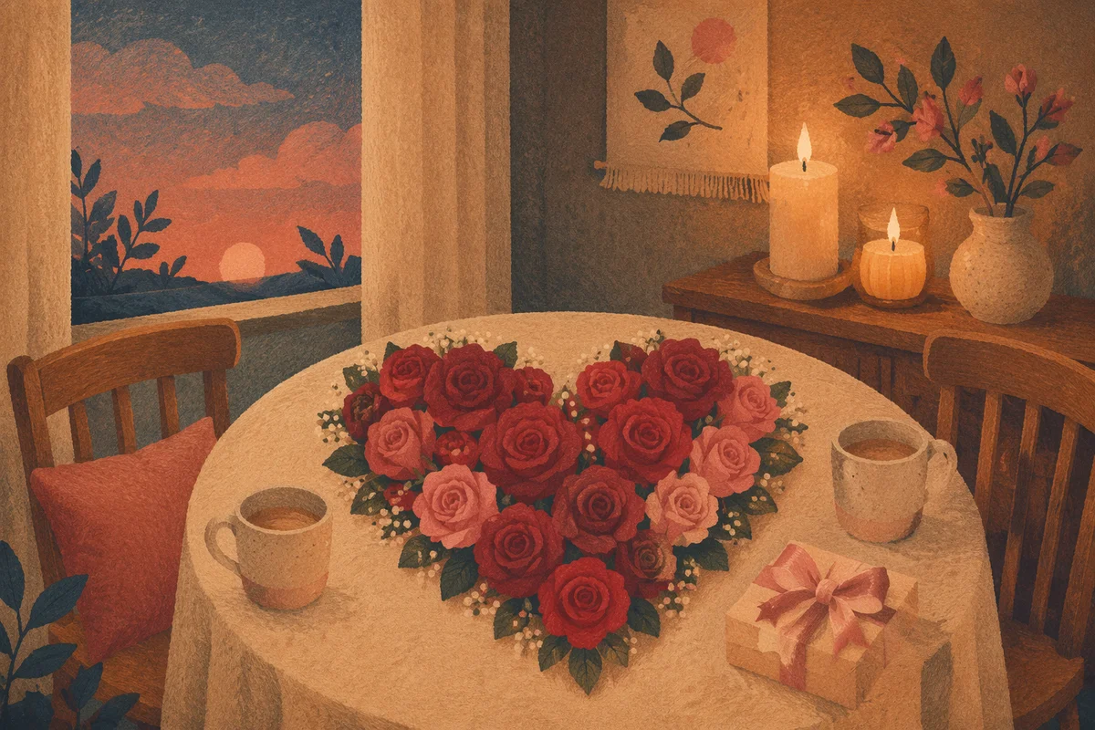Romantic Red Rose Heart Valentine Table