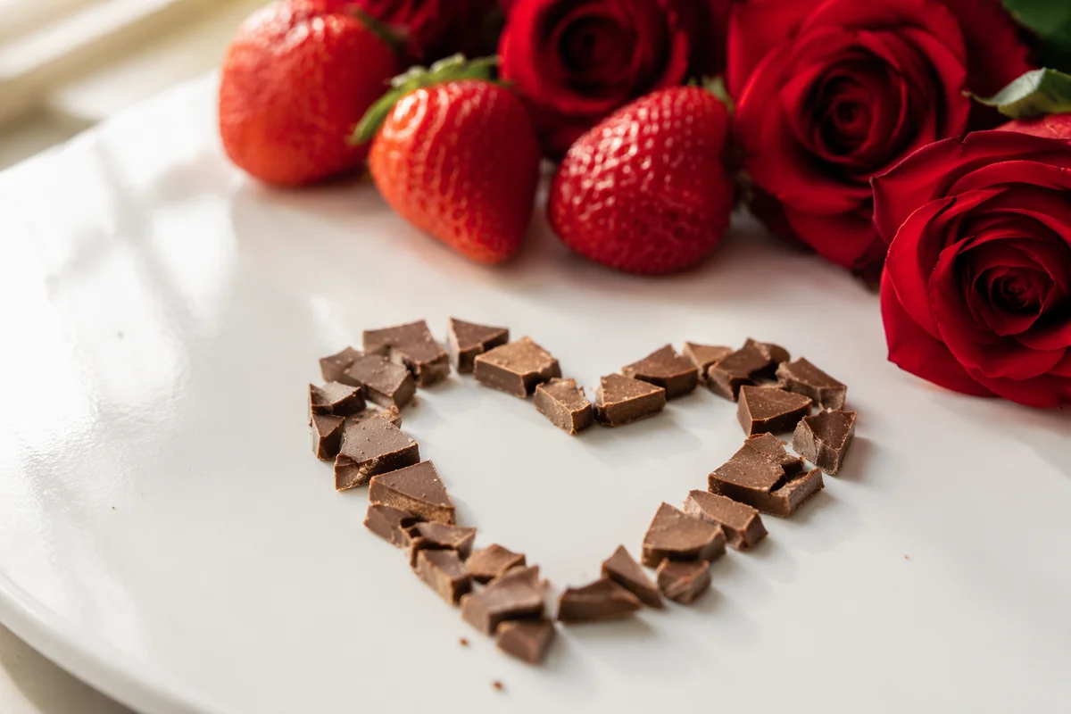 Valentine Chocolate Heart With Red Roses