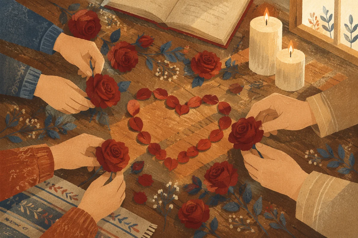 Valentine Roses and Candlelit Heart
