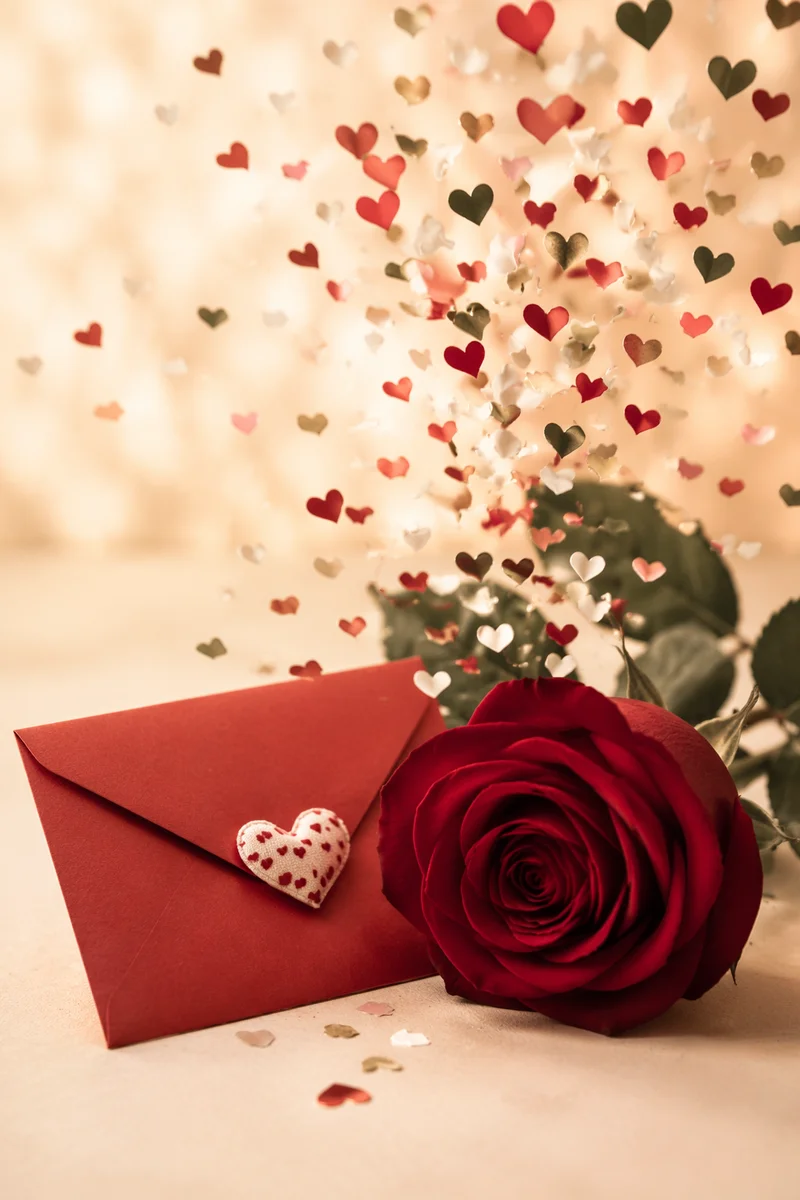 Romantic Valentine Rose and Heart Confetti