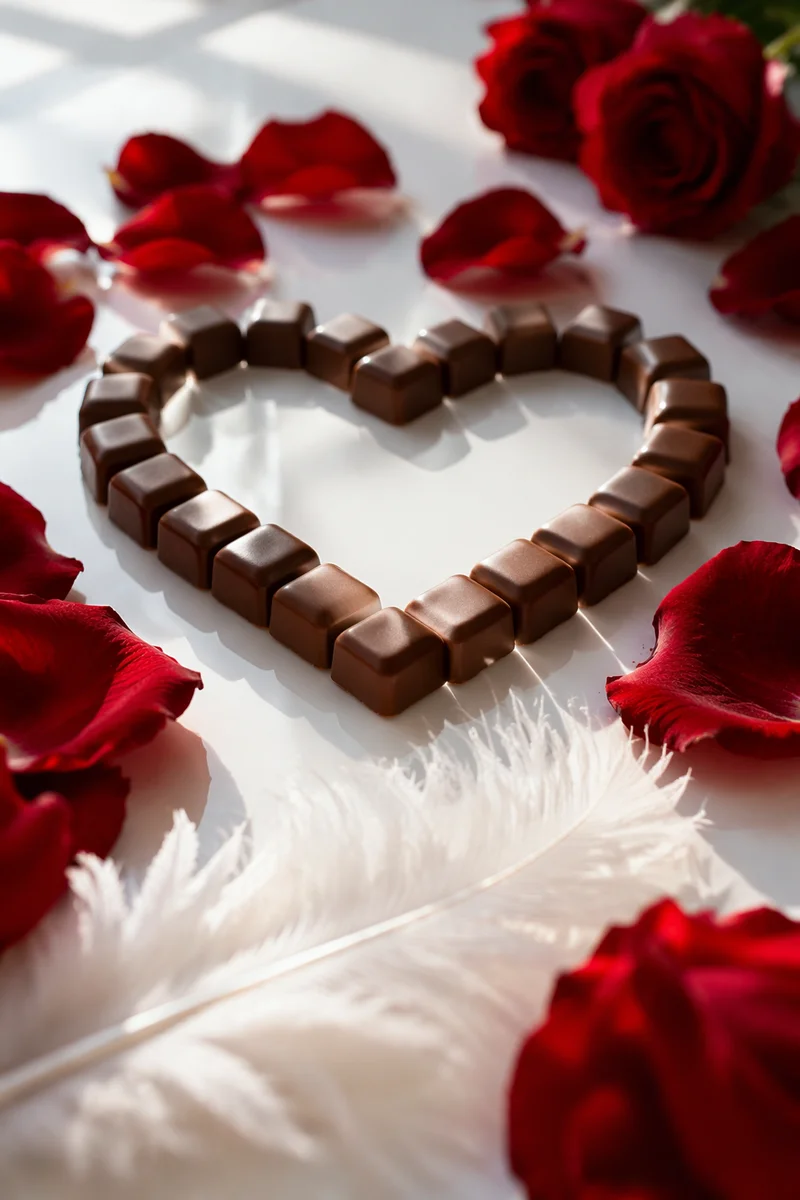 Romantic Valentine Heart with Roses and Chocolates