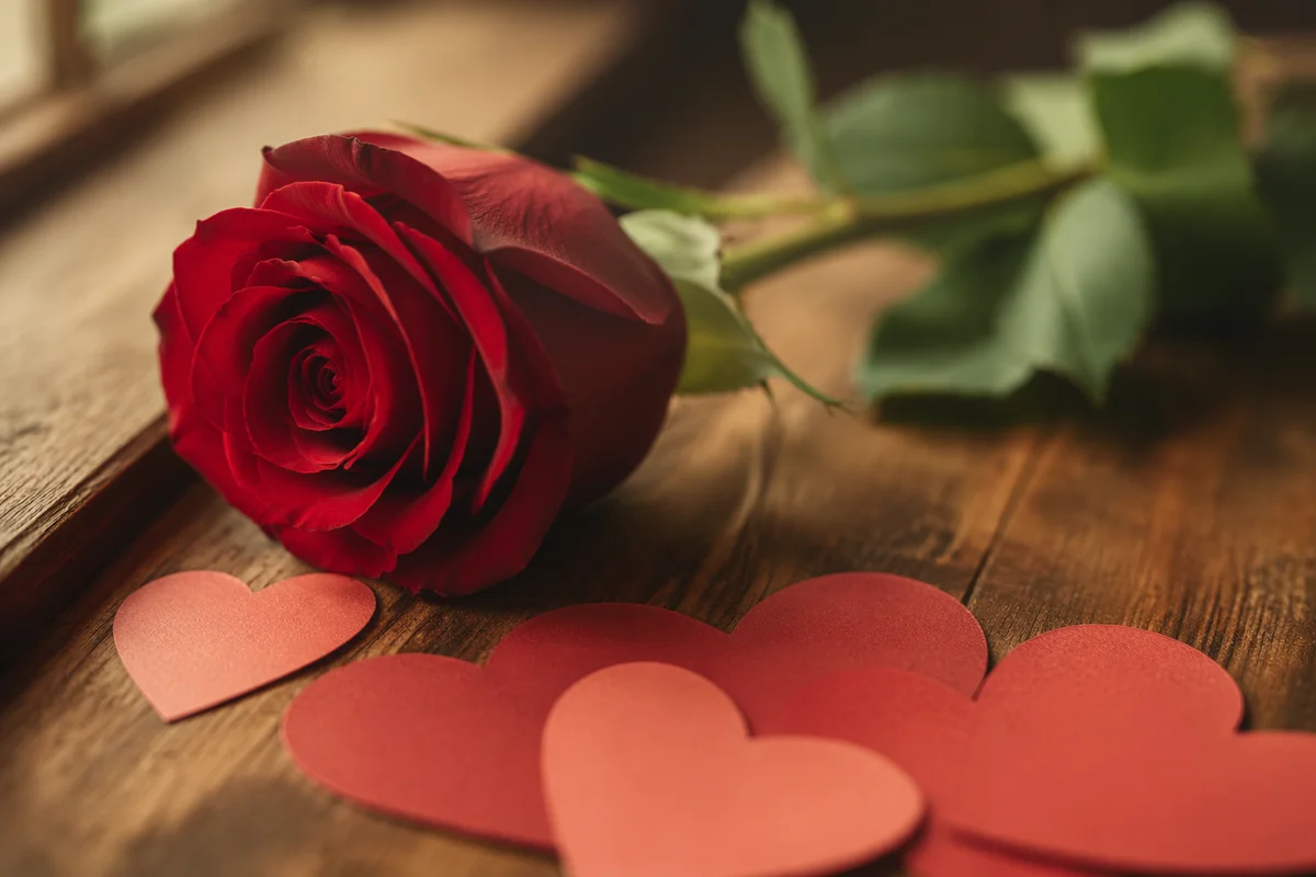 Romantic Red Rose and Hearts Tabletop