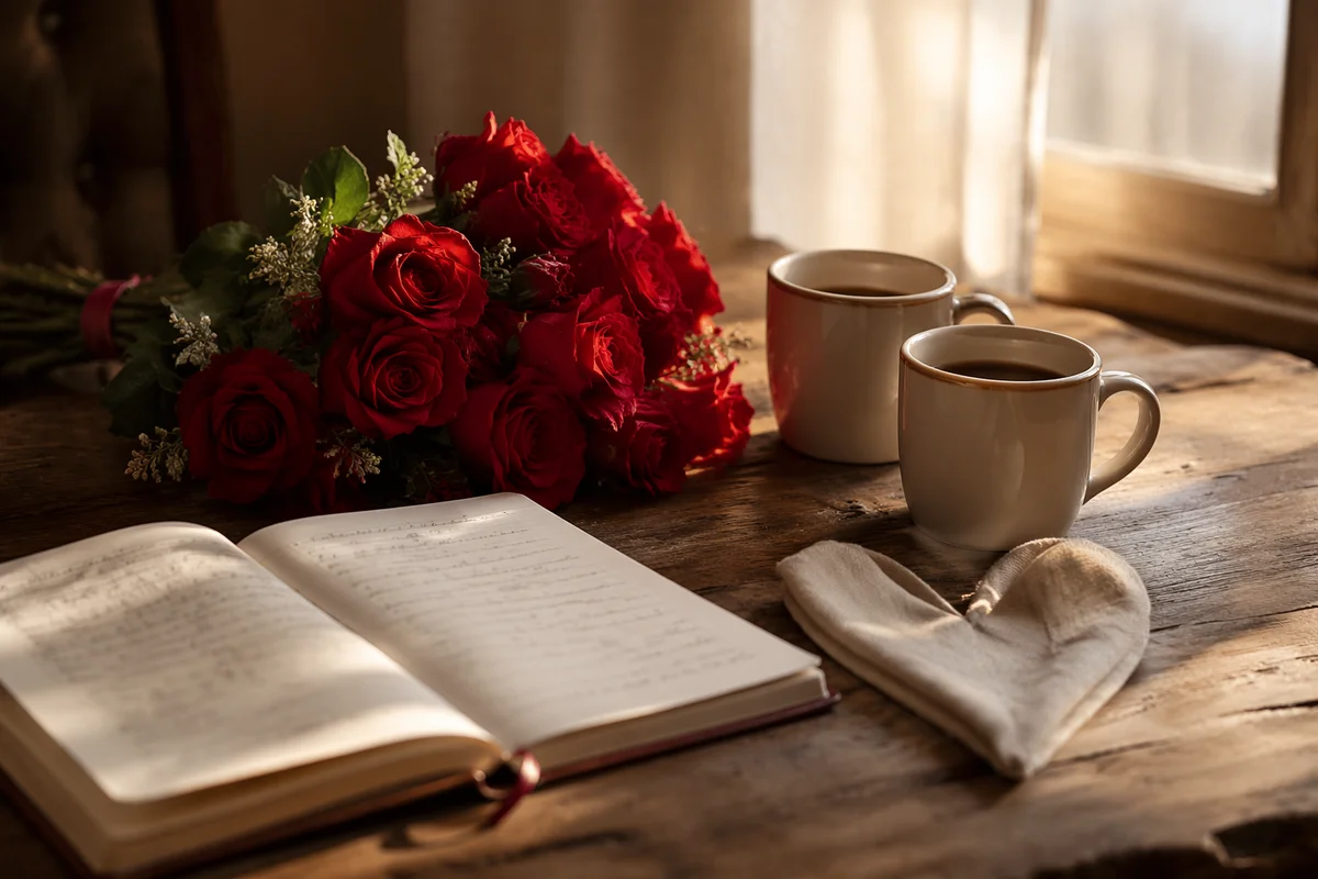 Red Roses and Mugs by Window