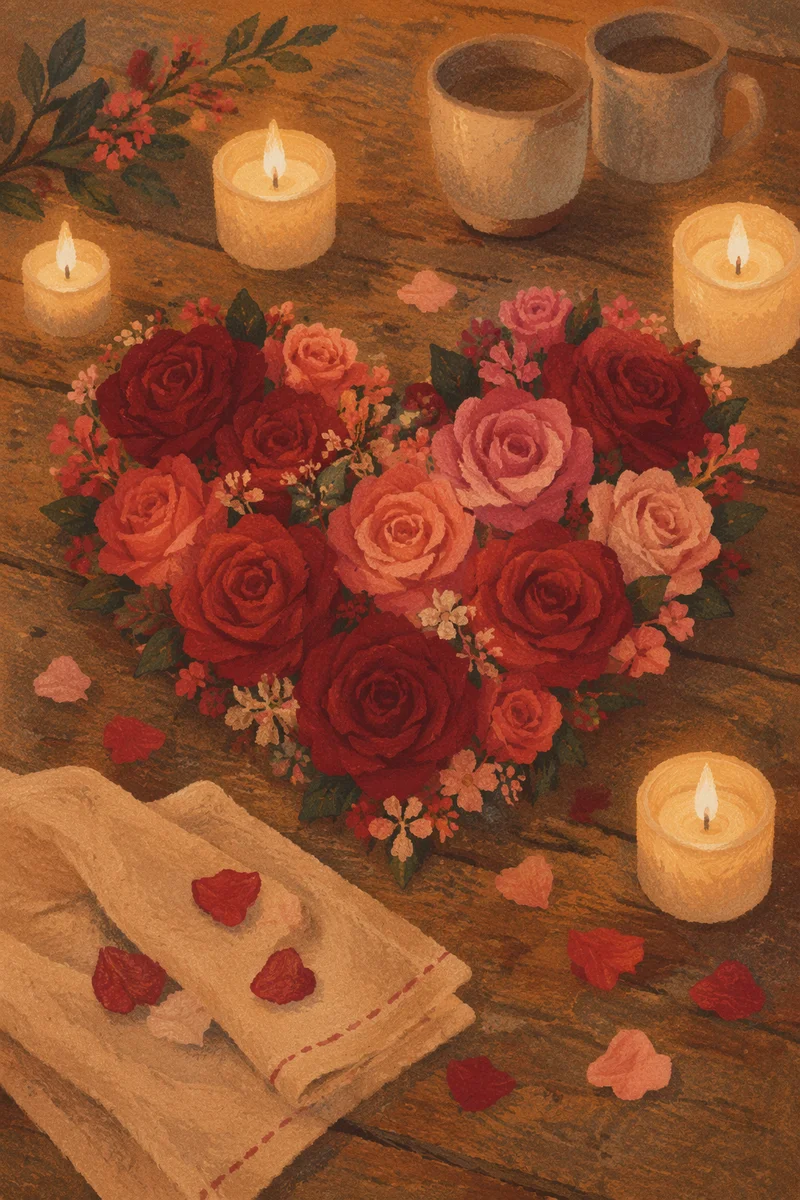Heart Shaped Roses in Candlelight