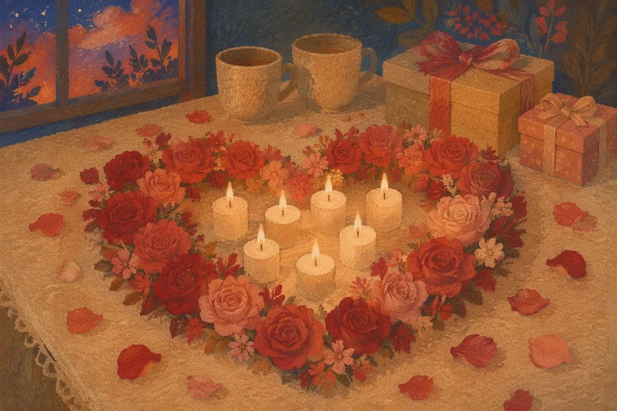 Heart Shaped Roses and Candlelight Table