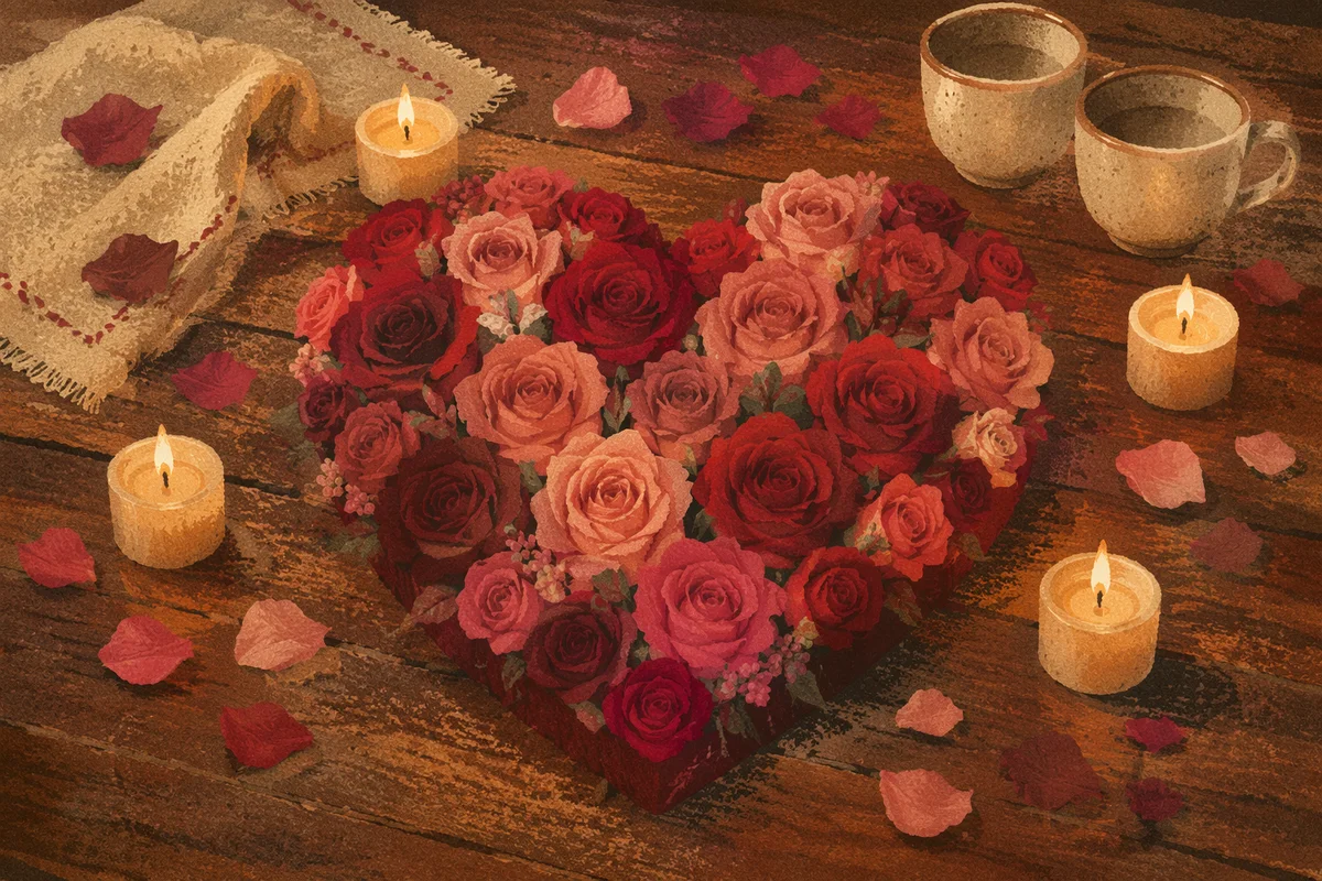 Heart Shaped Roses in Candlelight