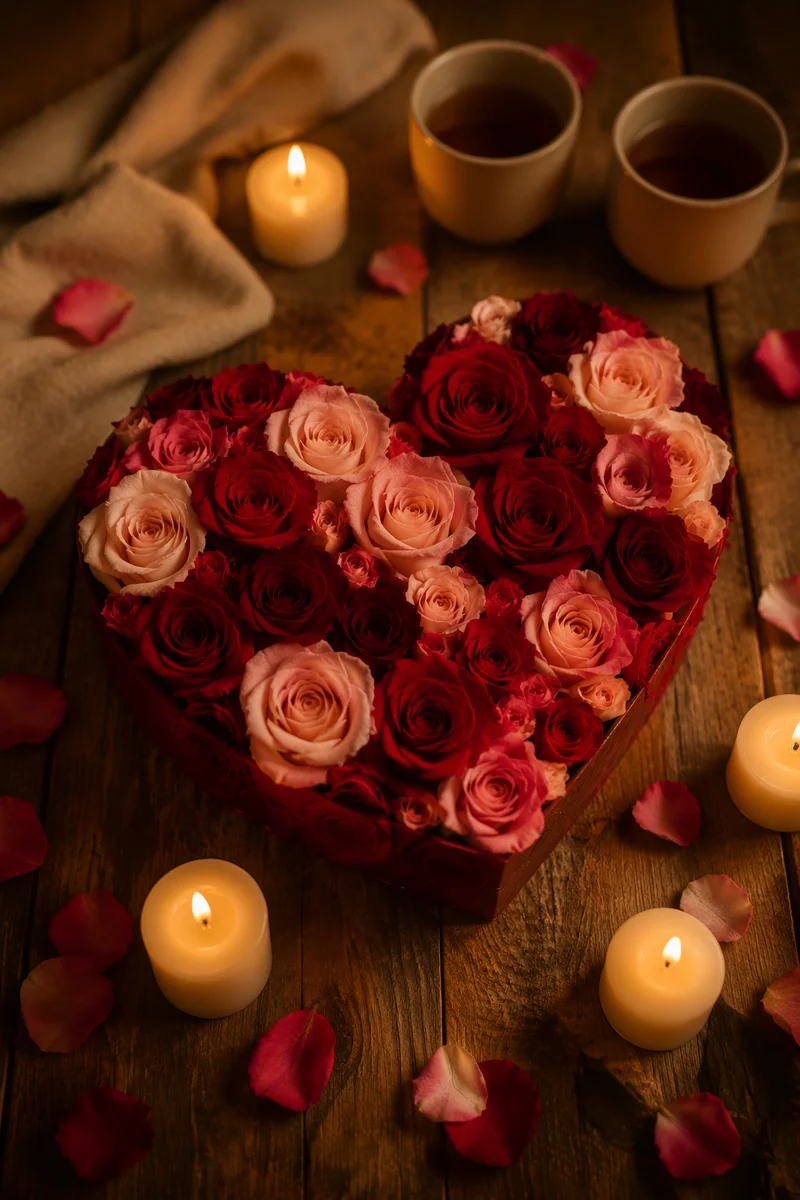 Valentines Day Rose Heart by Candlelight