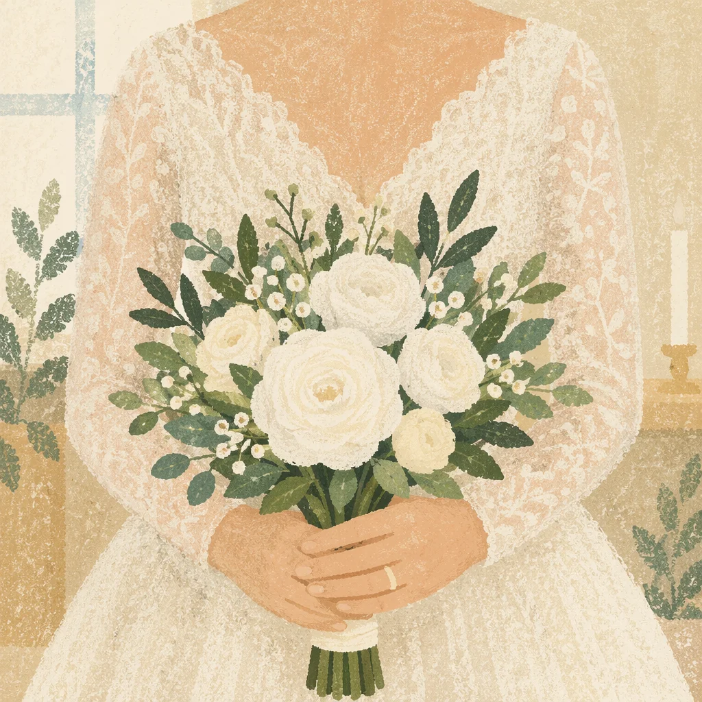 White Rose Bridal Bouquet in Soft Holiday Light
