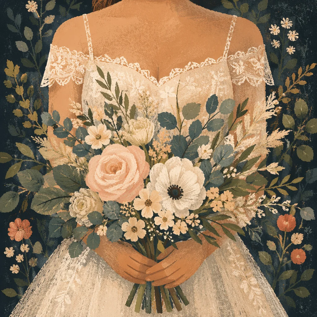 Bride Holding Ivory Bouquet in Garden