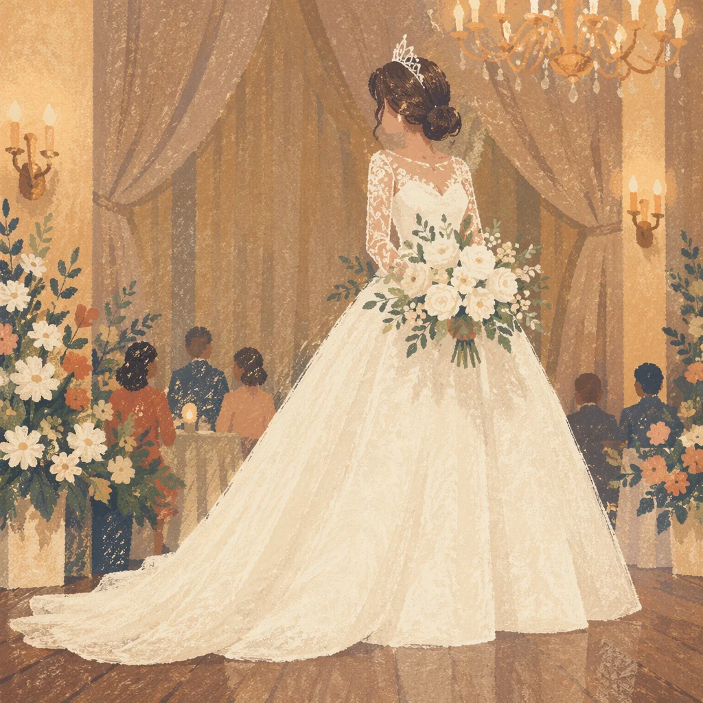 Bride With White Bouquet on Reception Stage