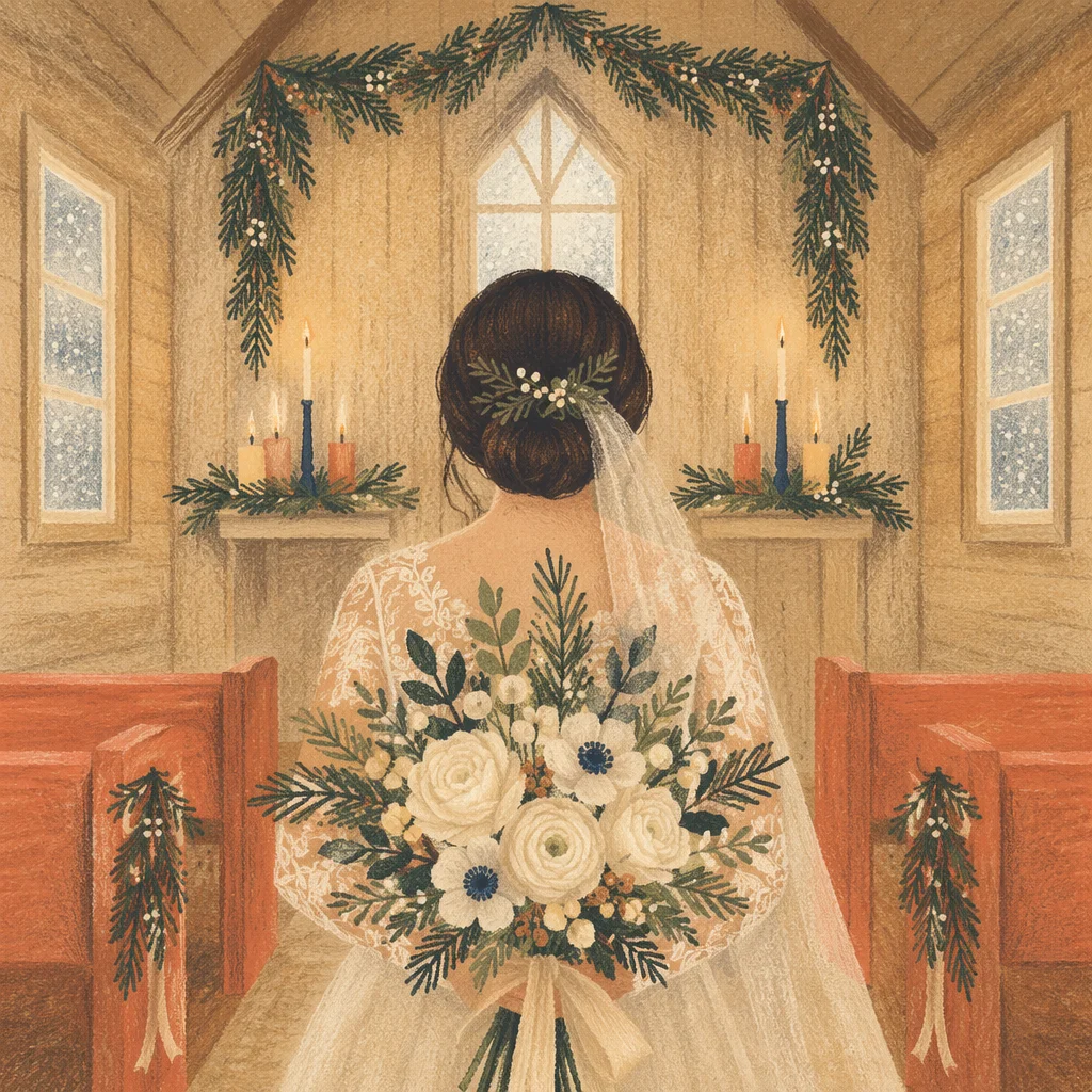 Holiday Bride with White Winter Bouquet