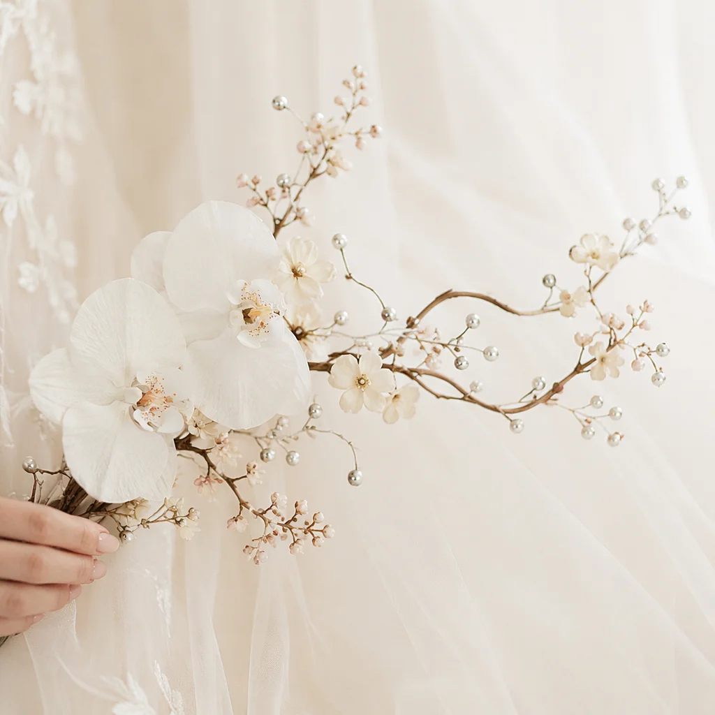 White Bridal Bouquet with Pearl Accents