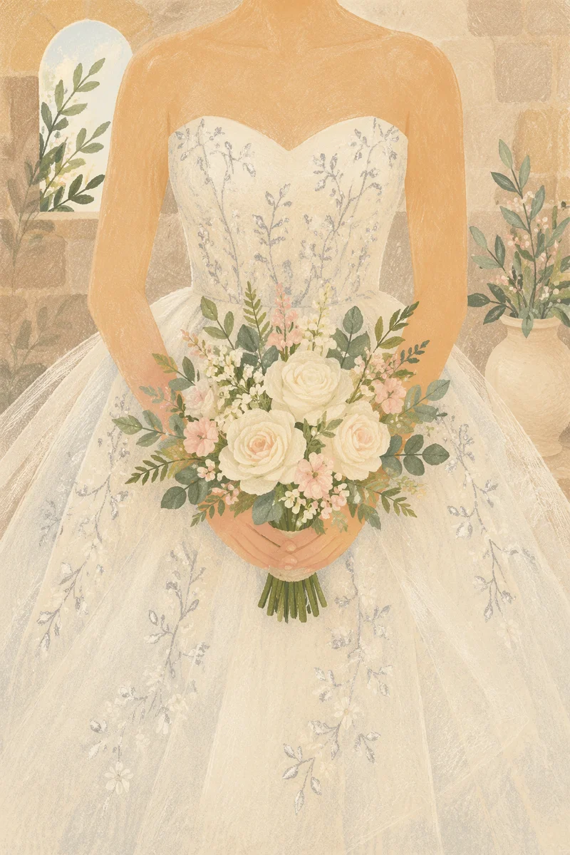 Bride Holding White Wedding Bouquet Portrait