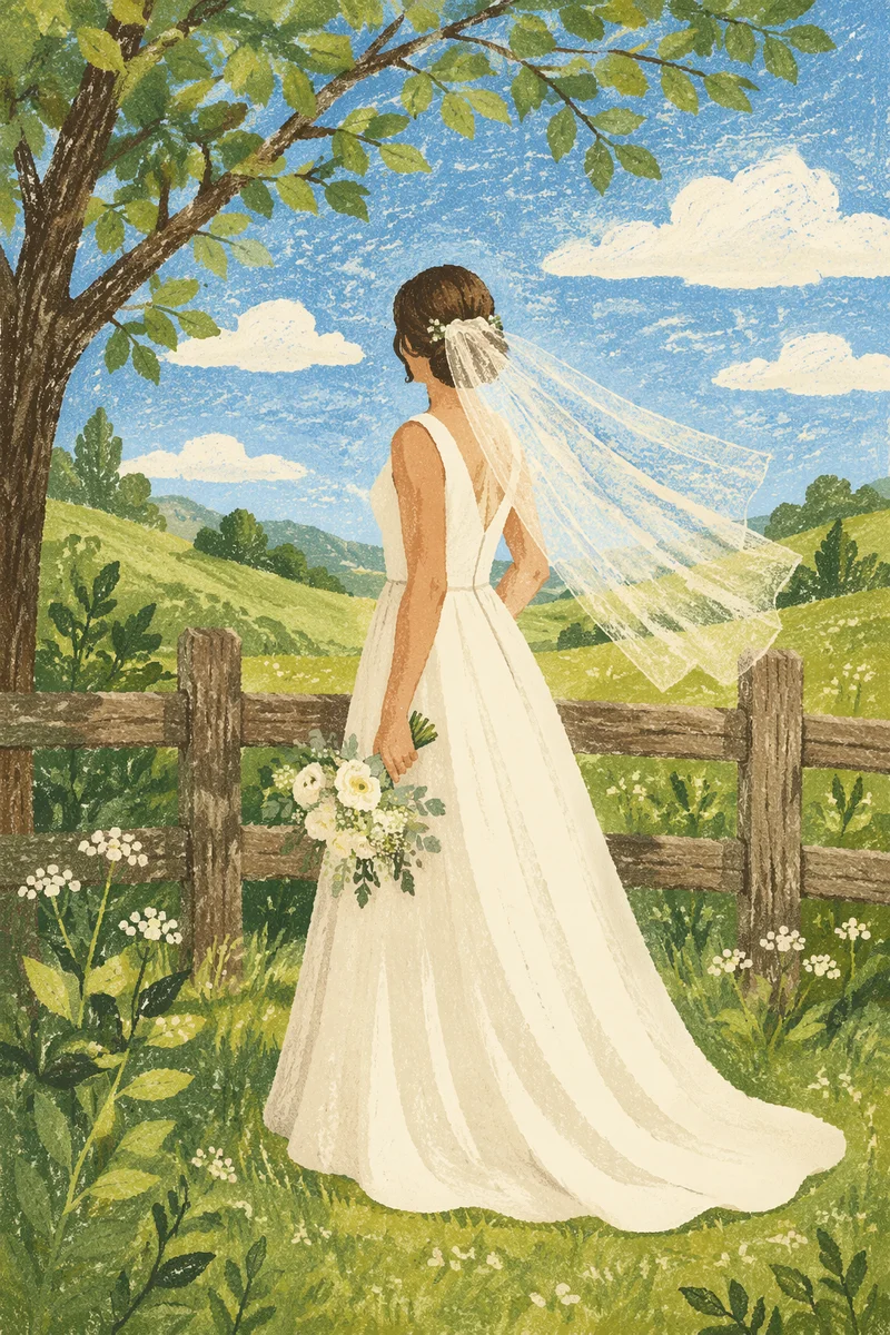 Serene Countryside Bride With White Bouquet