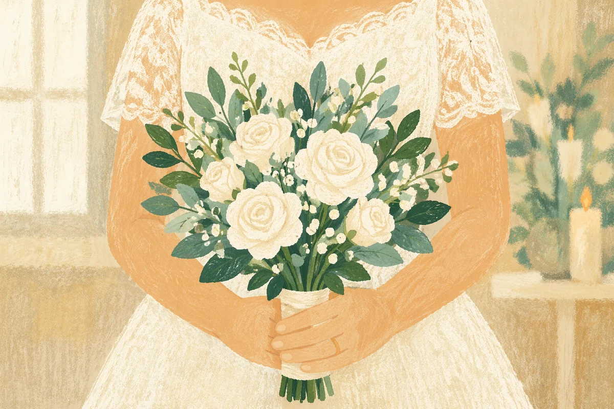 White Rose Bridal Bouquet in Ivory Lace