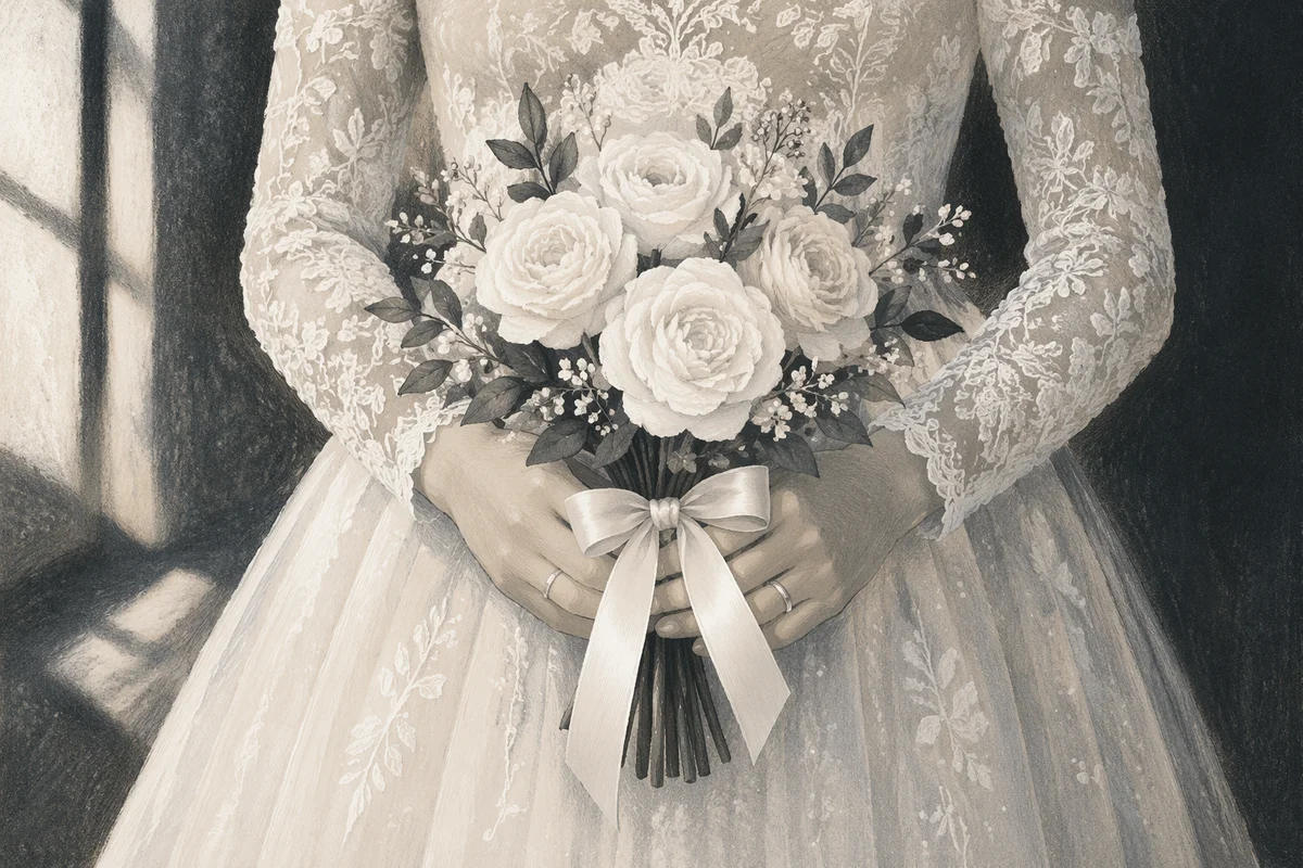 Bride Holding White Rose Wedding Bouquet
