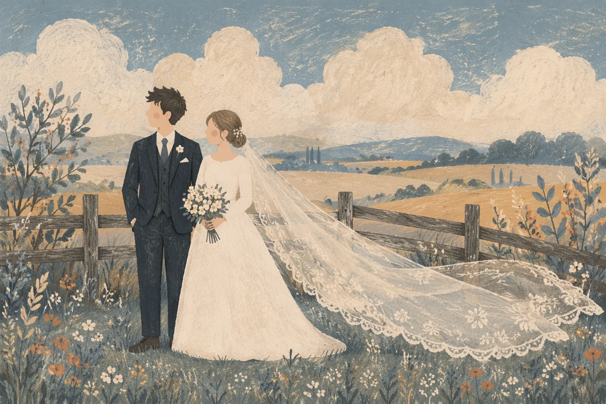 Vintage Countryside Bride with White Bouquet