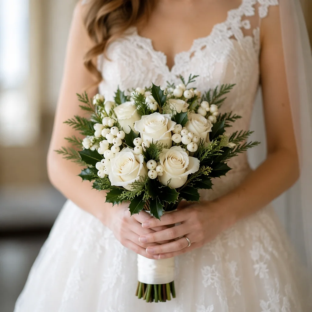 Elegant White Rose Bridal Bouquet