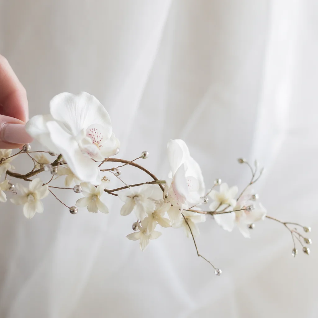White Orchid Bridal Bouquet Detail