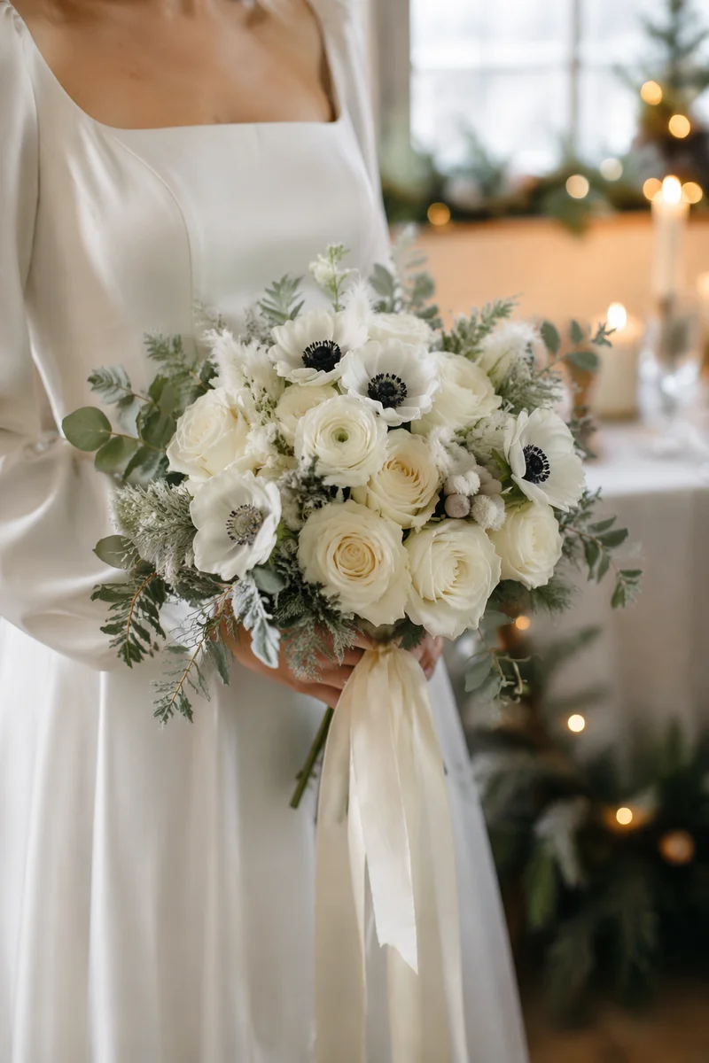 Winter Bridal Bouquet with White Flowers