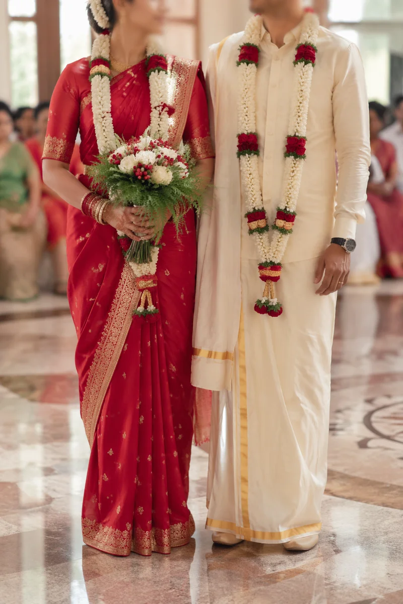 Bride Holding White Bouquet in Festive Ceremony