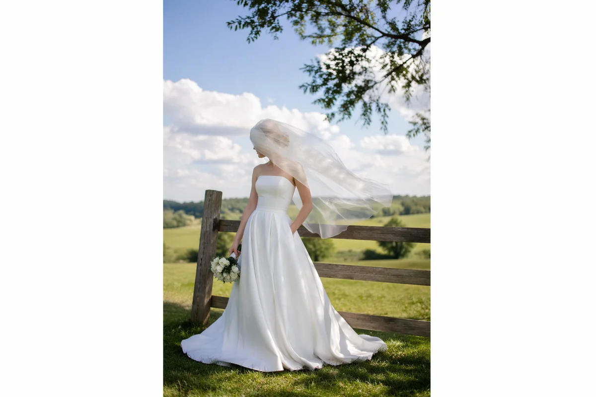 Serene Bride Holding White Flower Bouquet