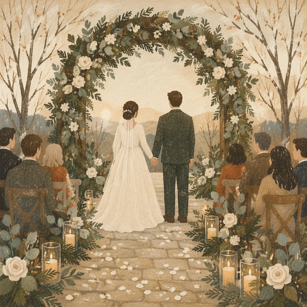 Outdoor Holiday Wedding Floral Arch Ceremony