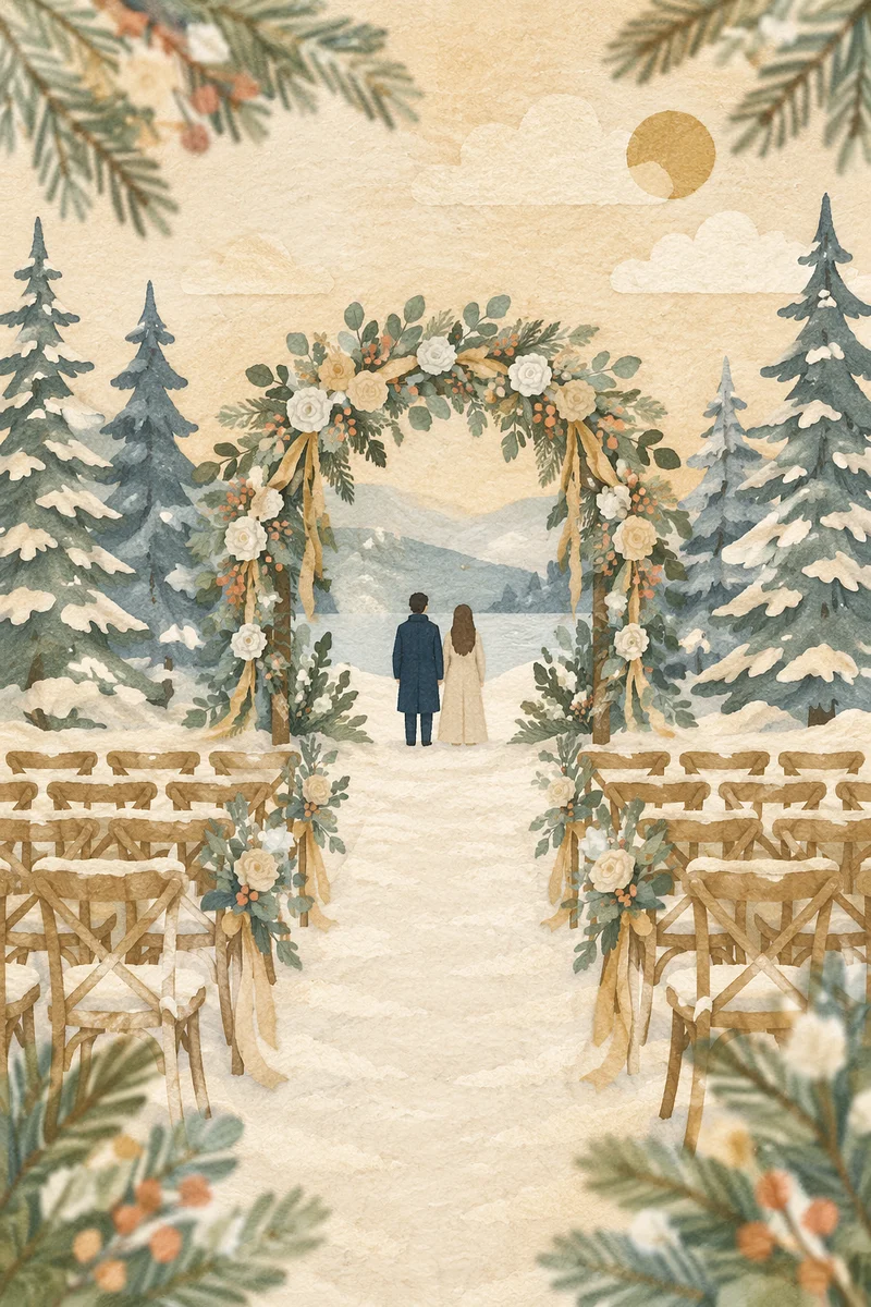 Outdoor Winter Wedding Floral Arch Ceremony