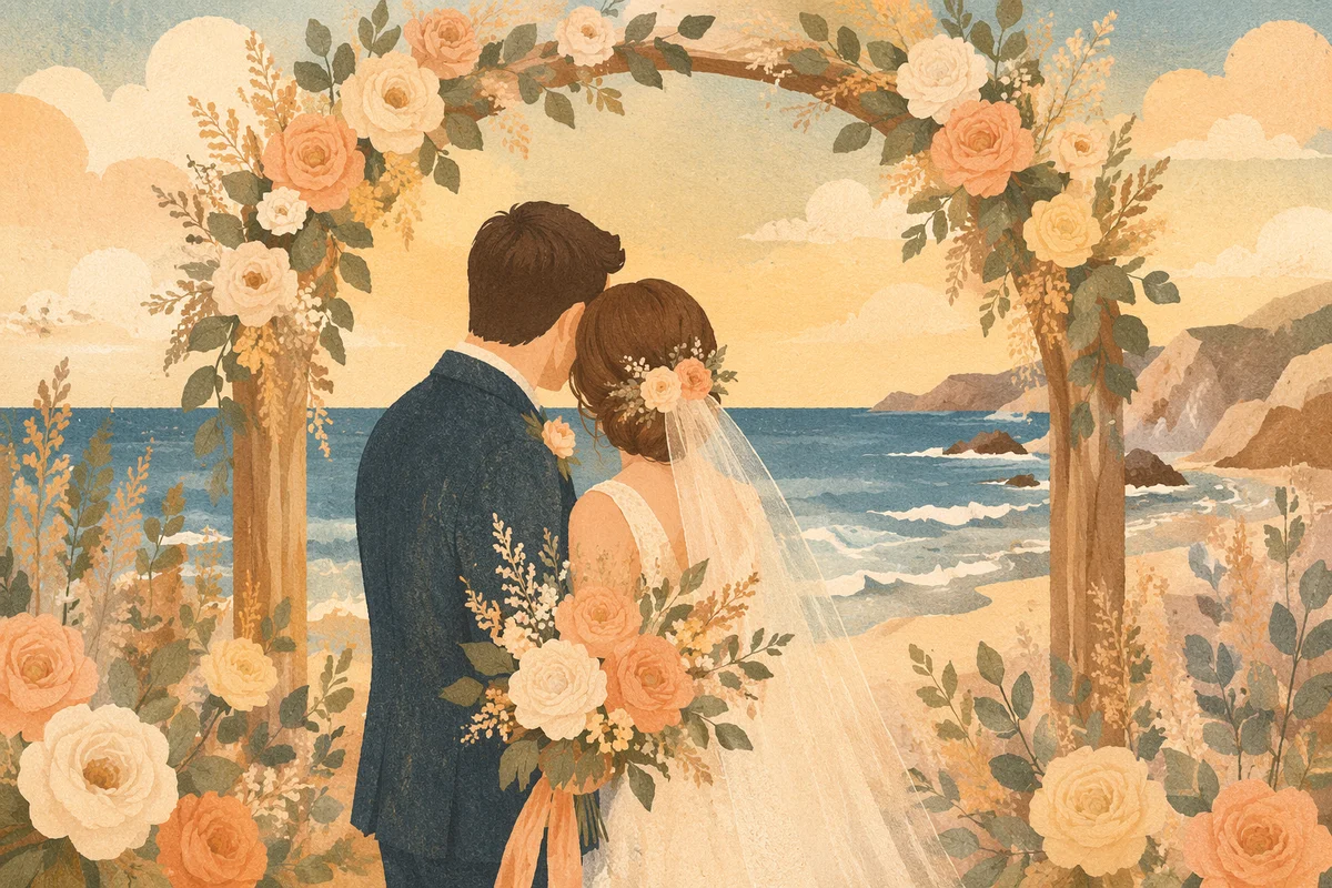 Romantic Beach Wedding Floral Arch