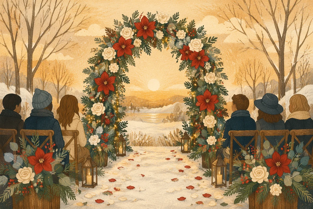 Outdoor Holiday Wedding Arch in Snow Garden