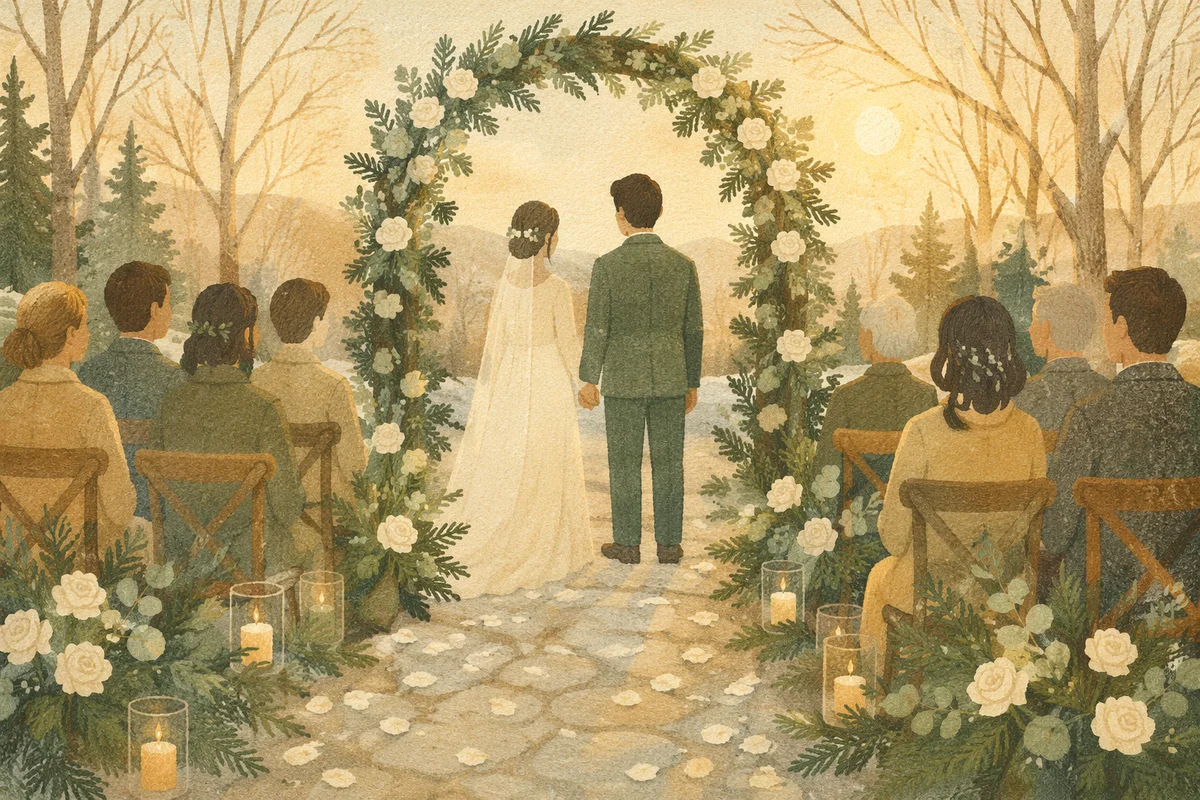 Outdoor Holiday Wedding Under Floral Arch