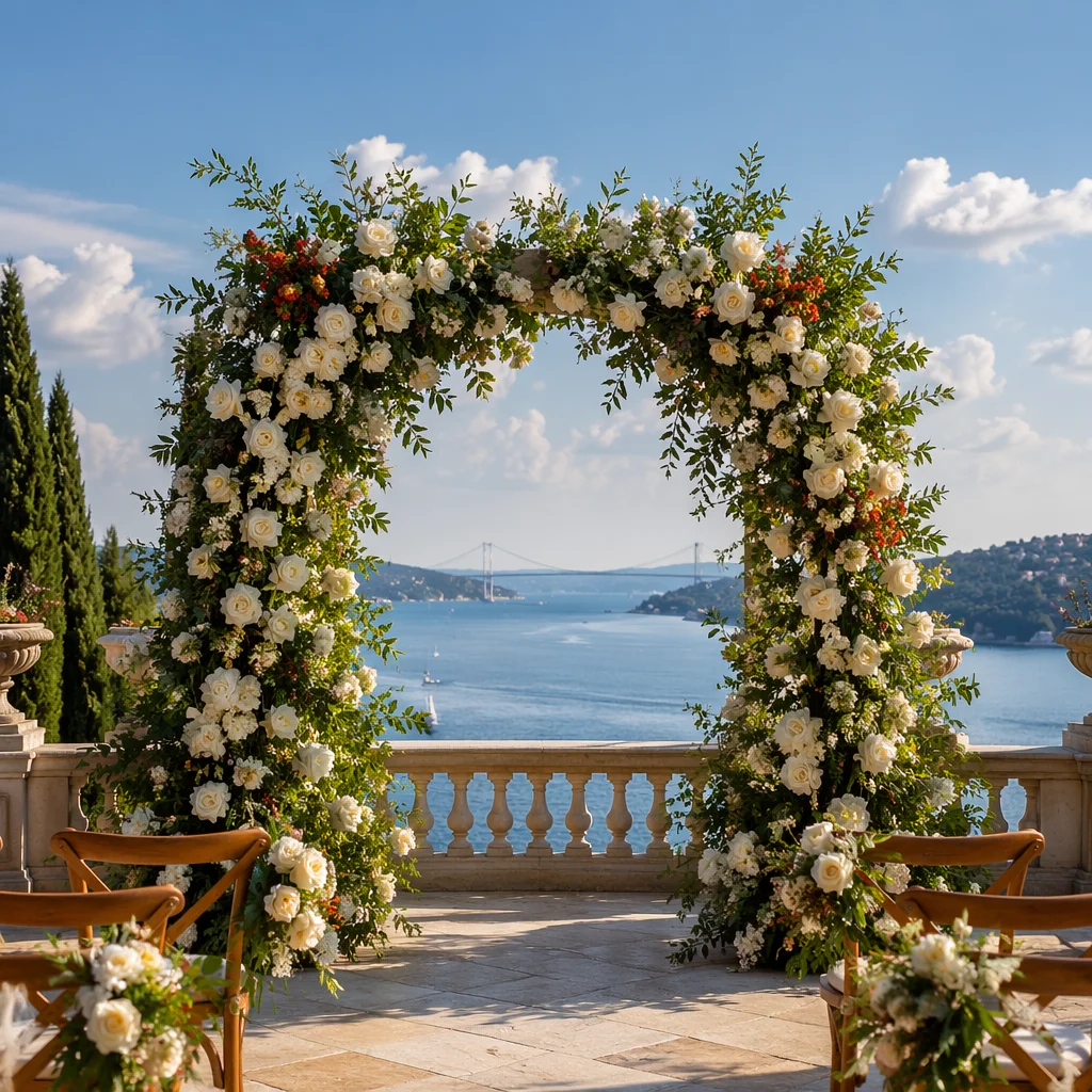 Outdoor Wedding Floral Arch by the Bay