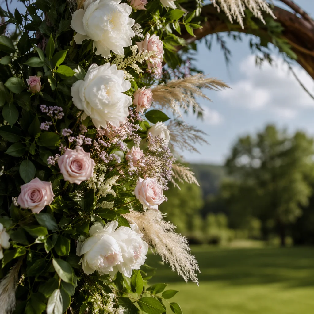 Outdoor Wedding Floral Arch Close-Up