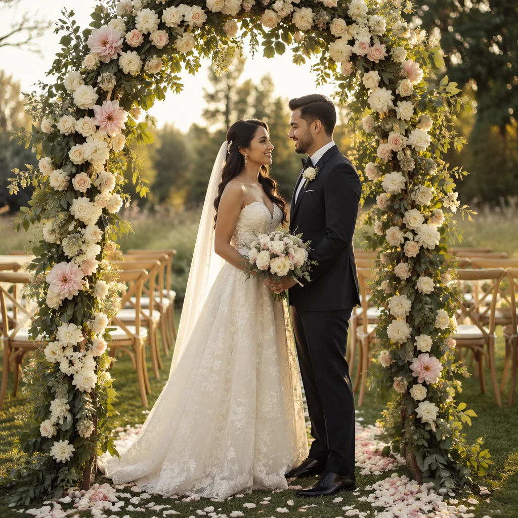 Romantic Outdoor Wedding Flower Arch Ceremony
