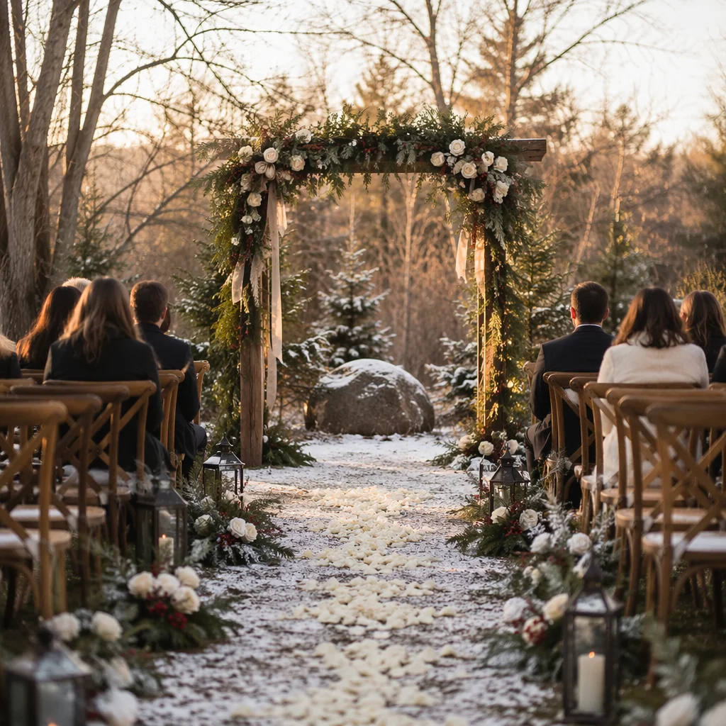 Outdoor Holiday Wedding Arch with Winter Flowers